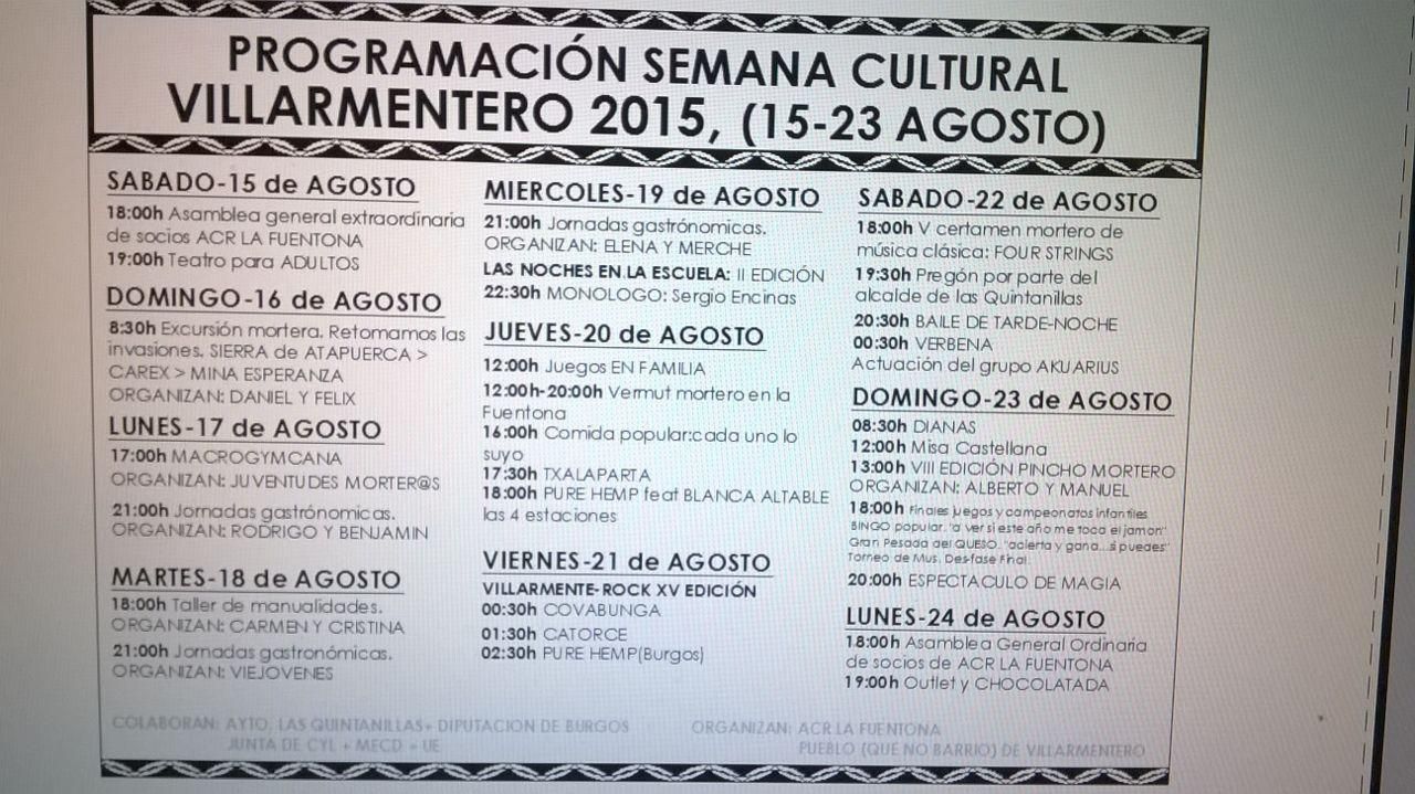 Programacion Semana Cultural Villarmentero 2015